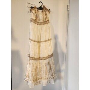 80's Magic Dress S White Spaghetti Midi Tired Lace Boho Hippy Cottage Core